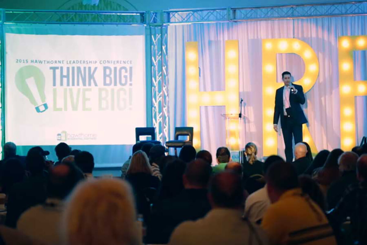Speaker addresses audience at the 2015 Hawthorne Leadership Conference Think Big Live Big event
