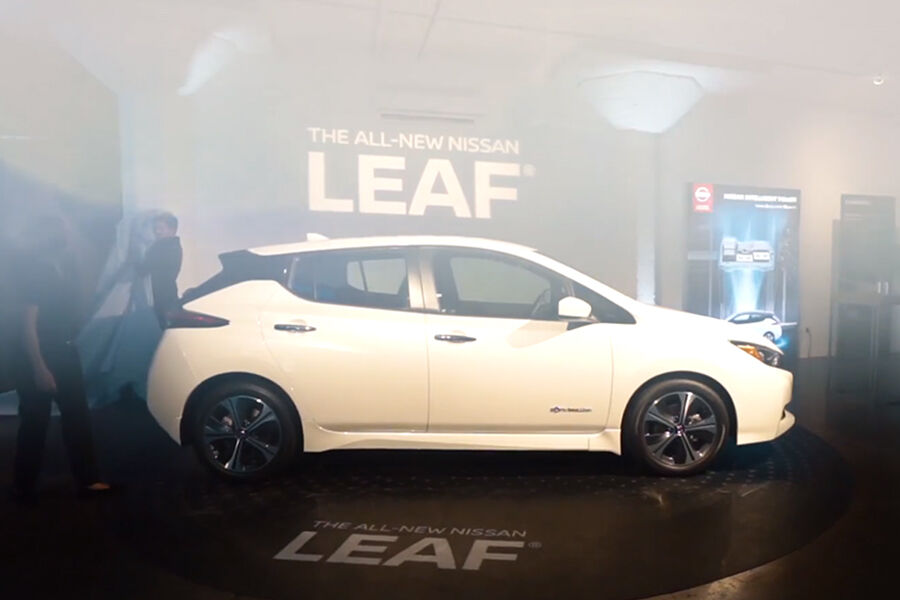 The all-new Nissan LEAF electric vehicle unveiled on stage at a product launch event, K2 Productions event production